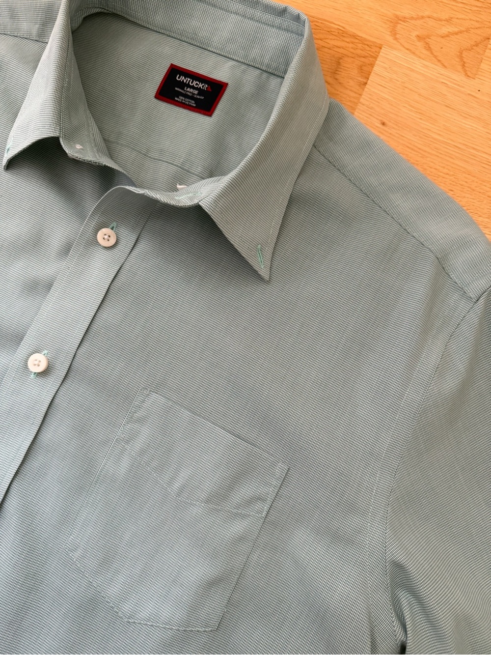 UNTUCKit Large Slim Fit Wrinkle-Free Button Down Shirt Green Cadetto L
